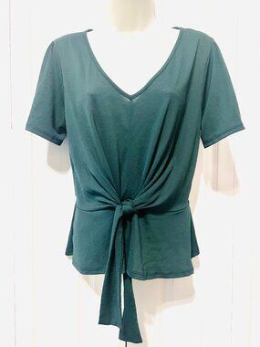 This & More Young Contemporary-Women's Dark Green Stretch V Neck Pull On Top